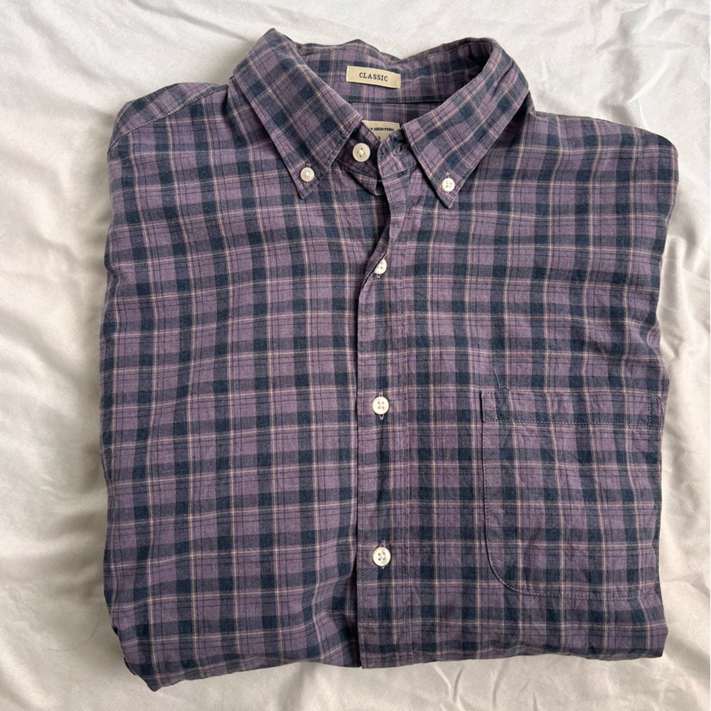 J. Crew Lightweight Cotton Mens Button Down - Medium - Purple and Gray